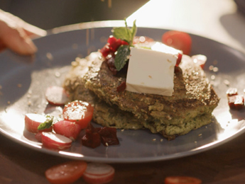 Savoury Falafel Pancakes with Cream Cheese Squares and Vegetables