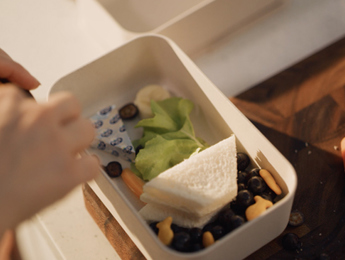 Toast Boat Lunchbox with Fresh Fruit and Puck Cheese Triangles 