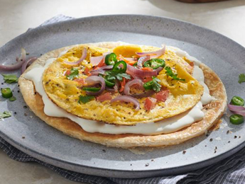 Paratha with cream cheese and vegetables omelette