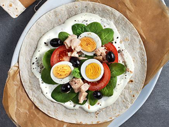 Wrap Nicoise with cream cheese, tuna, vegetables and eggs